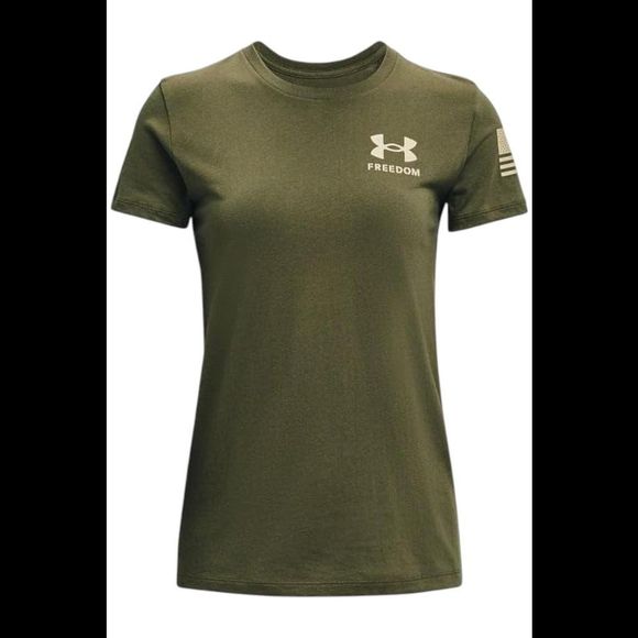 Under Armour Women's New Freedom Flag T-Shirt Od Green/Desert Sand - Regular - Picture 1 of 2